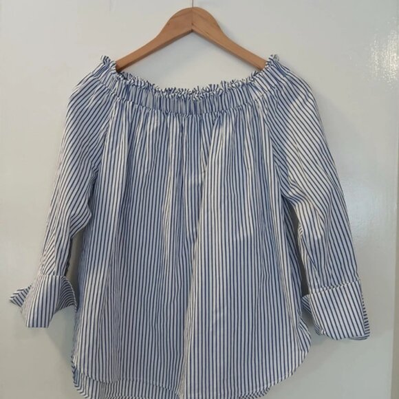 H&M woman's white mix stripe cotton bardot top - Picture 5 of 5